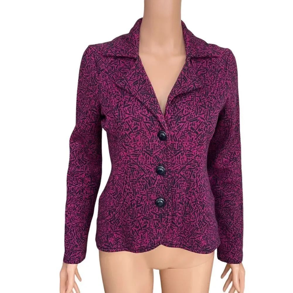 NIC+ZOE Women Size PS FUCHSIA AND BLACK Stretch Knit Blazer Cotton Blend